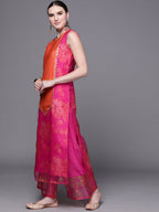 Ahalyaa Women Pink Floral Printed Gotta Patti Kurta with Palazzos | Grocsy