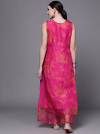 Ahalyaa Women Pink Floral Printed Gotta Patti Kurta with Palazzos | Grocsy