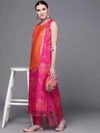 Ahalyaa Women Pink Floral Printed Gotta Patti Kurta with Palazzos | Grocsy