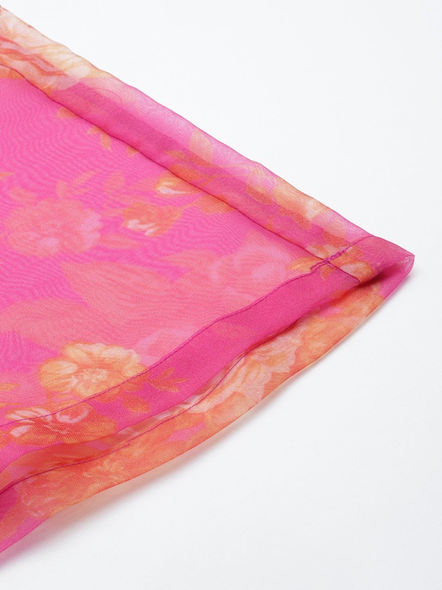 Ahalyaa Women Pink Floral Printed Gotta Patti Kurta with Palazzos | Grocsy