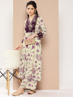 Ahalyaa Women Floral Printed Pleated Gotta Patti Kurta with Palazzos | Grocsy