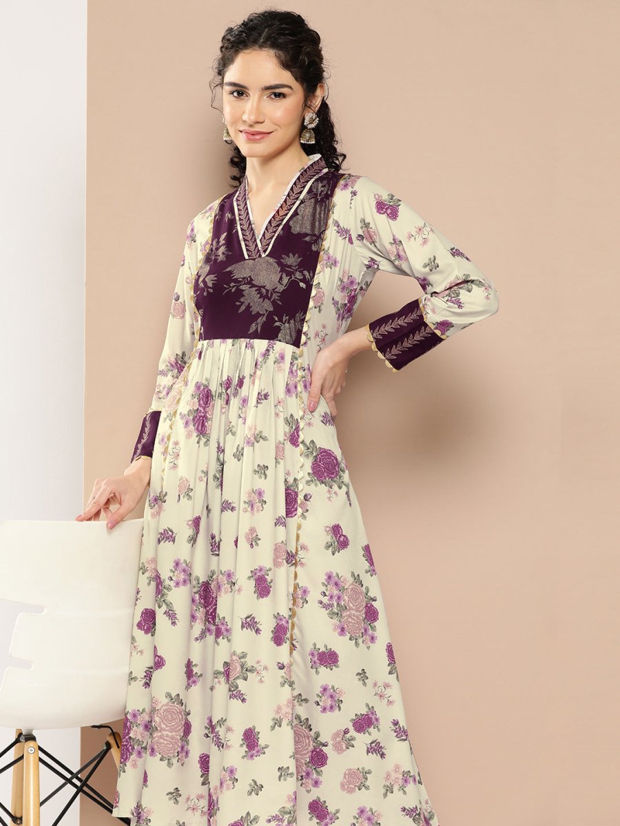Ahalyaa Women Floral Printed Pleated Gotta Patti Kurta with Palazzos | Grocsy