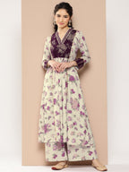 Ahalyaa Women Floral Printed Pleated Gotta Patti Kurta with Palazzos | Grocsy
