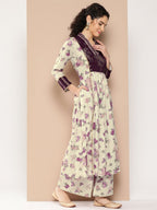 Ahalyaa Women Floral Printed Pleated Gotta Patti Kurta with Palazzos | Grocsy