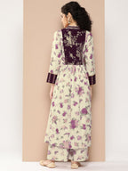 Ahalyaa Women Floral Printed Pleated Gotta Patti Kurta with Palazzos | Grocsy