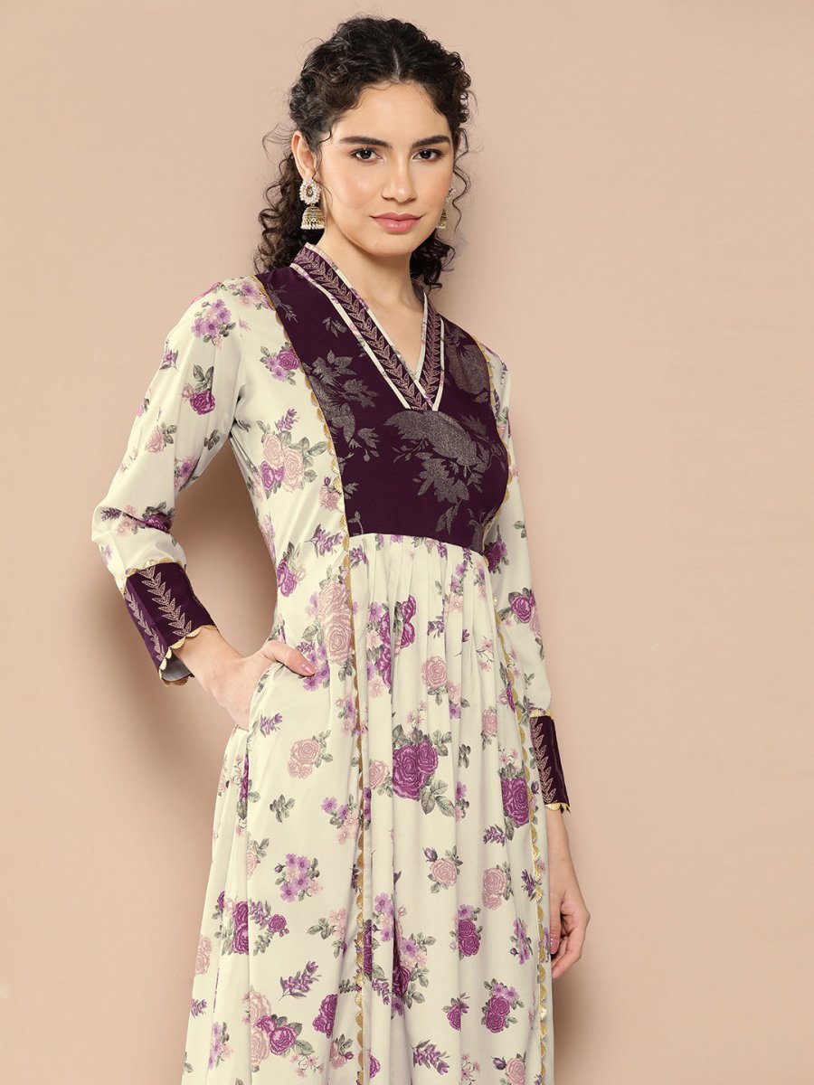 Ahalyaa Women Floral Printed Pleated Gotta Patti Kurta with Palazzos | Grocsy