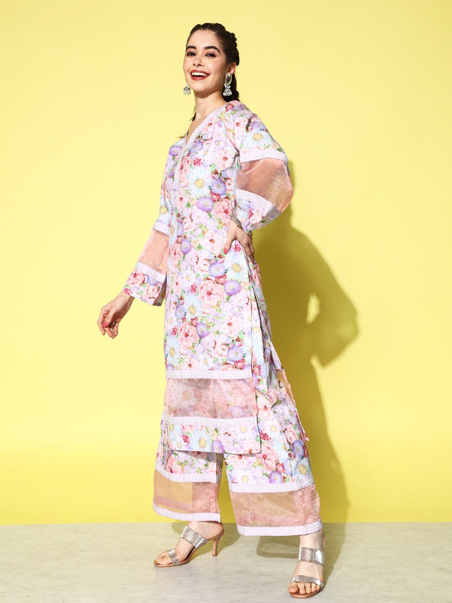 Ahalyaa Women Floral Printed Kurta with Palazzos | Grocsy