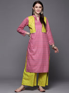 Ahalyaa Women Pink Velvet Kurta with Palazzo | Grocsy