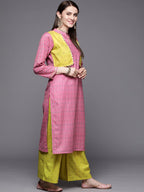 Ahalyaa Women Pink Velvet Kurta with Palazzo | Grocsy