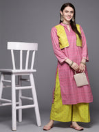 Ahalyaa Women Pink Velvet Kurta with Palazzo | Grocsy
