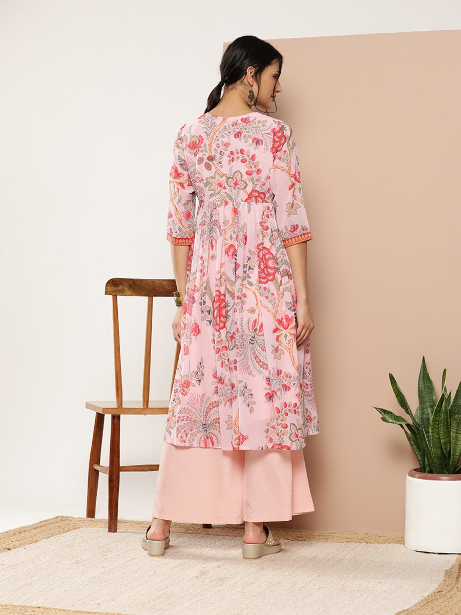 Ahalyaa Women Floral Printed Pleated Kurta With Palazzos | Grocsy