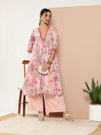 Ahalyaa Women Floral Printed Pleated Kurta With Palazzos | Grocsy