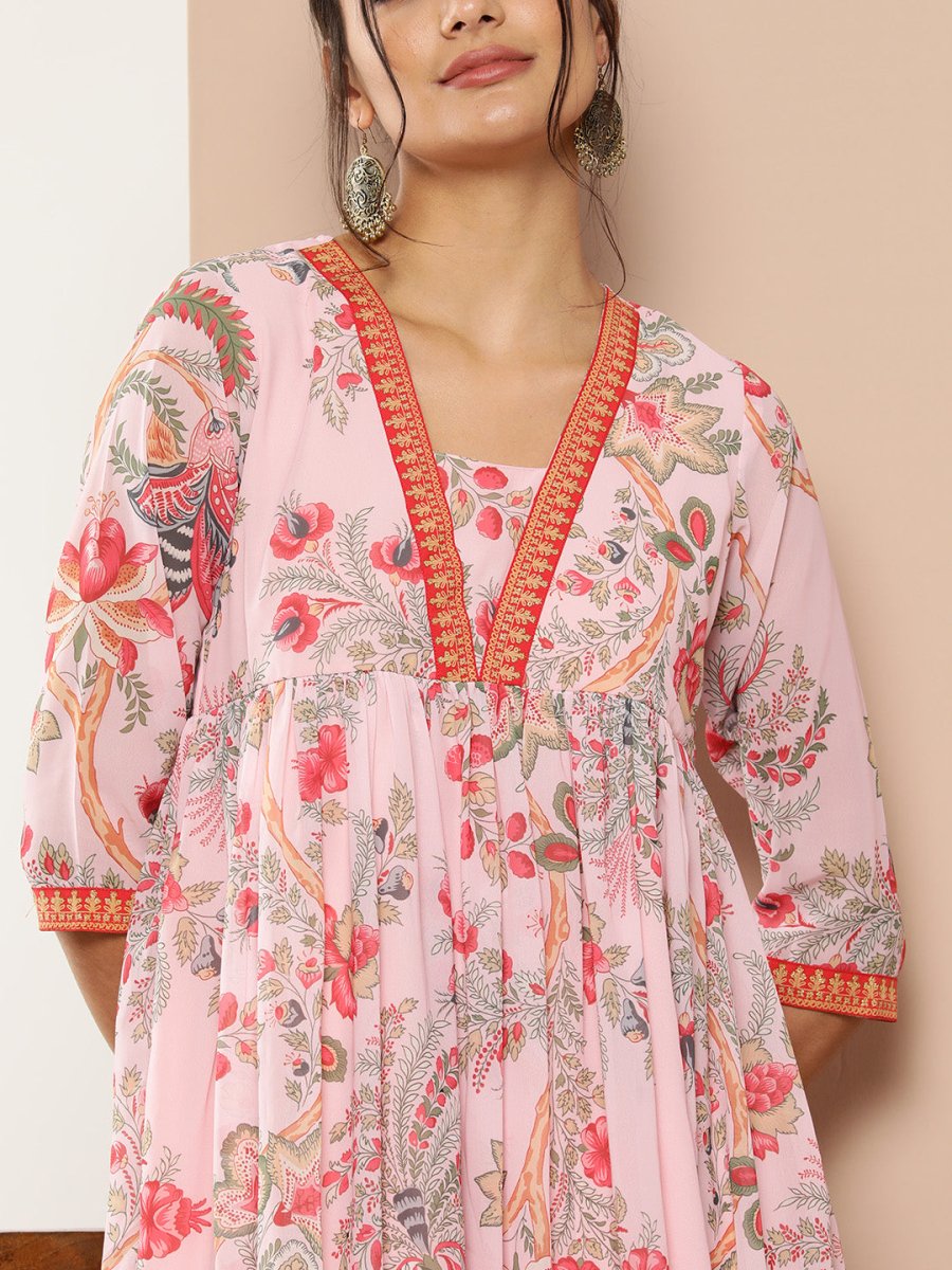 Ahalyaa Women Floral Printed Pleated Kurta With Palazzos | Grocsy