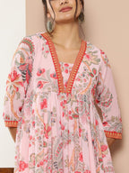 Ahalyaa Women Floral Printed Pleated Kurta With Palazzos | Grocsy