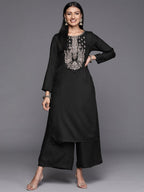 Ahalyaa Women Black Embroidered Aari Work Pashmina Kurta With Palazzos | Grocsy