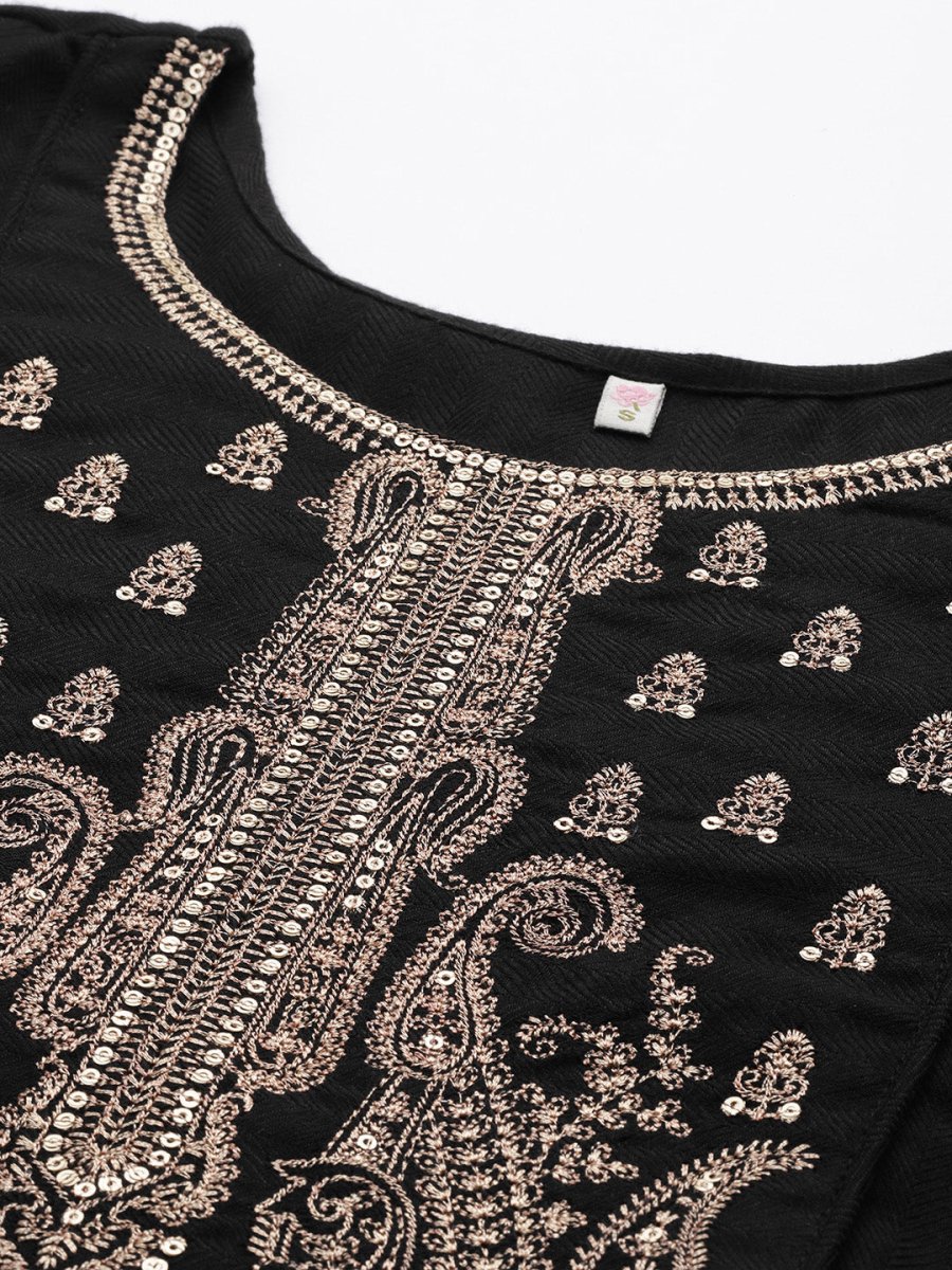 Ahalyaa Women Black Embroidered Aari Work Pashmina Kurta With Palazzos | Grocsy