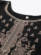 Ahalyaa Women Black Embroidered Aari Work Pashmina Kurta With Palazzos | Grocsy