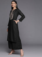 Ahalyaa Women Black Embroidered Aari Work Pashmina Kurta With Palazzos | Grocsy