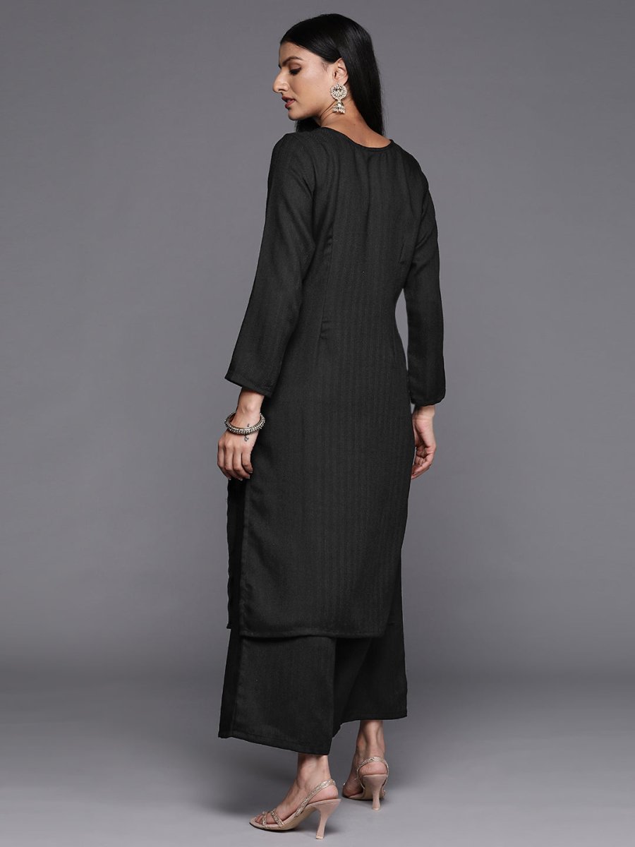 Ahalyaa Women Black Embroidered Aari Work Pashmina Kurta With Palazzos | Grocsy