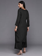 Ahalyaa Women Black Embroidered Aari Work Pashmina Kurta With Palazzos | Grocsy