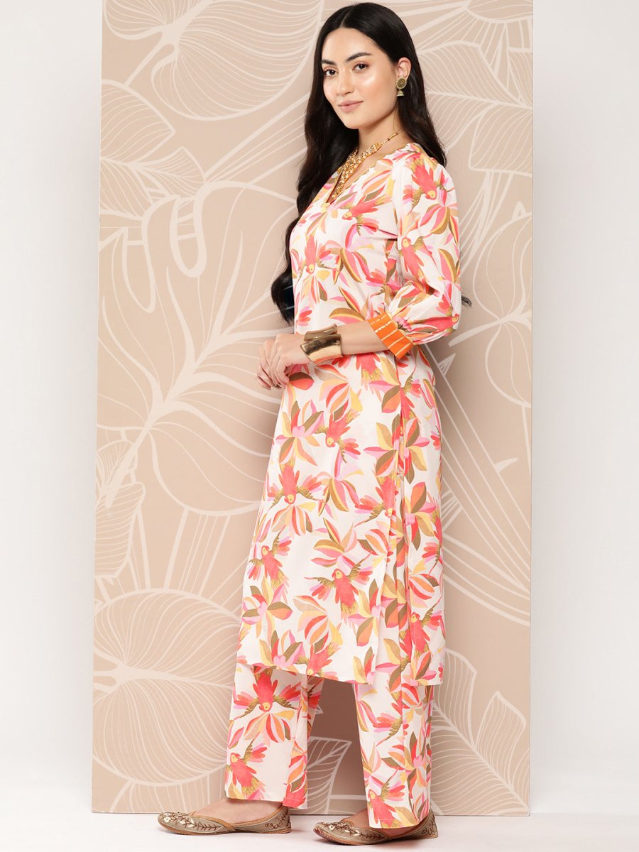 Ahalyaa Floral Printed Regular Gotta Patti Kurta with Palazzos | Grocsy