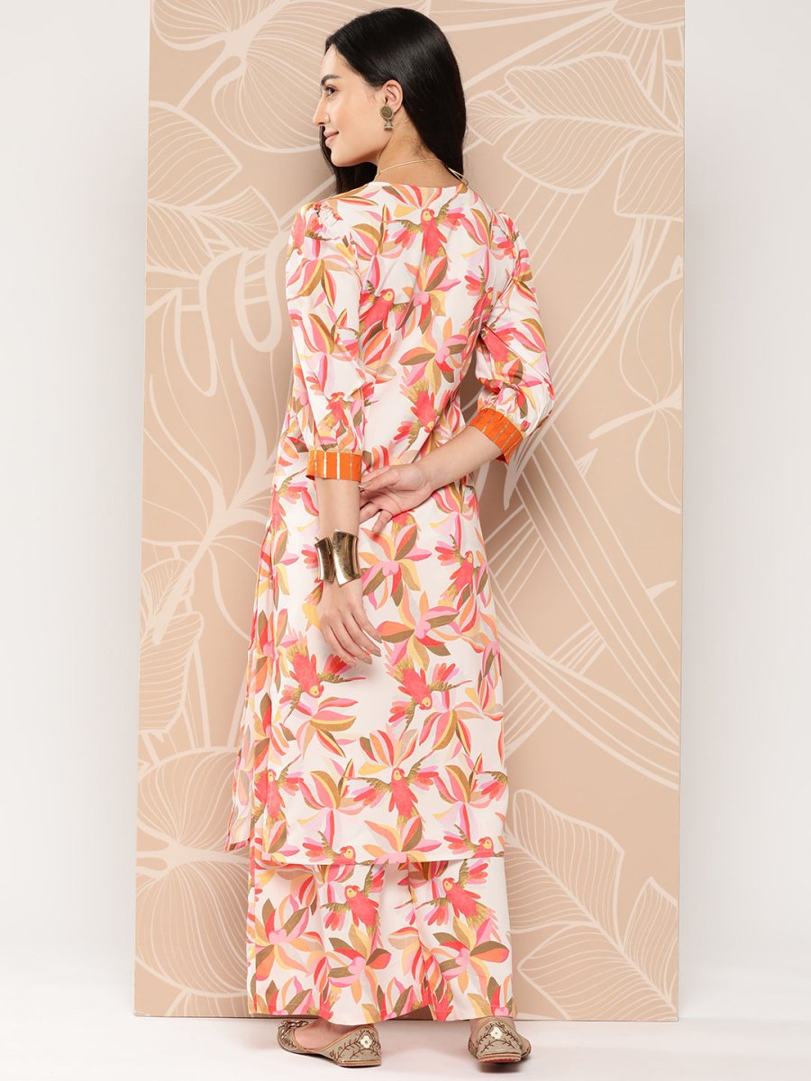 Ahalyaa Floral Printed Regular Gotta Patti Kurta with Palazzos | Grocsy