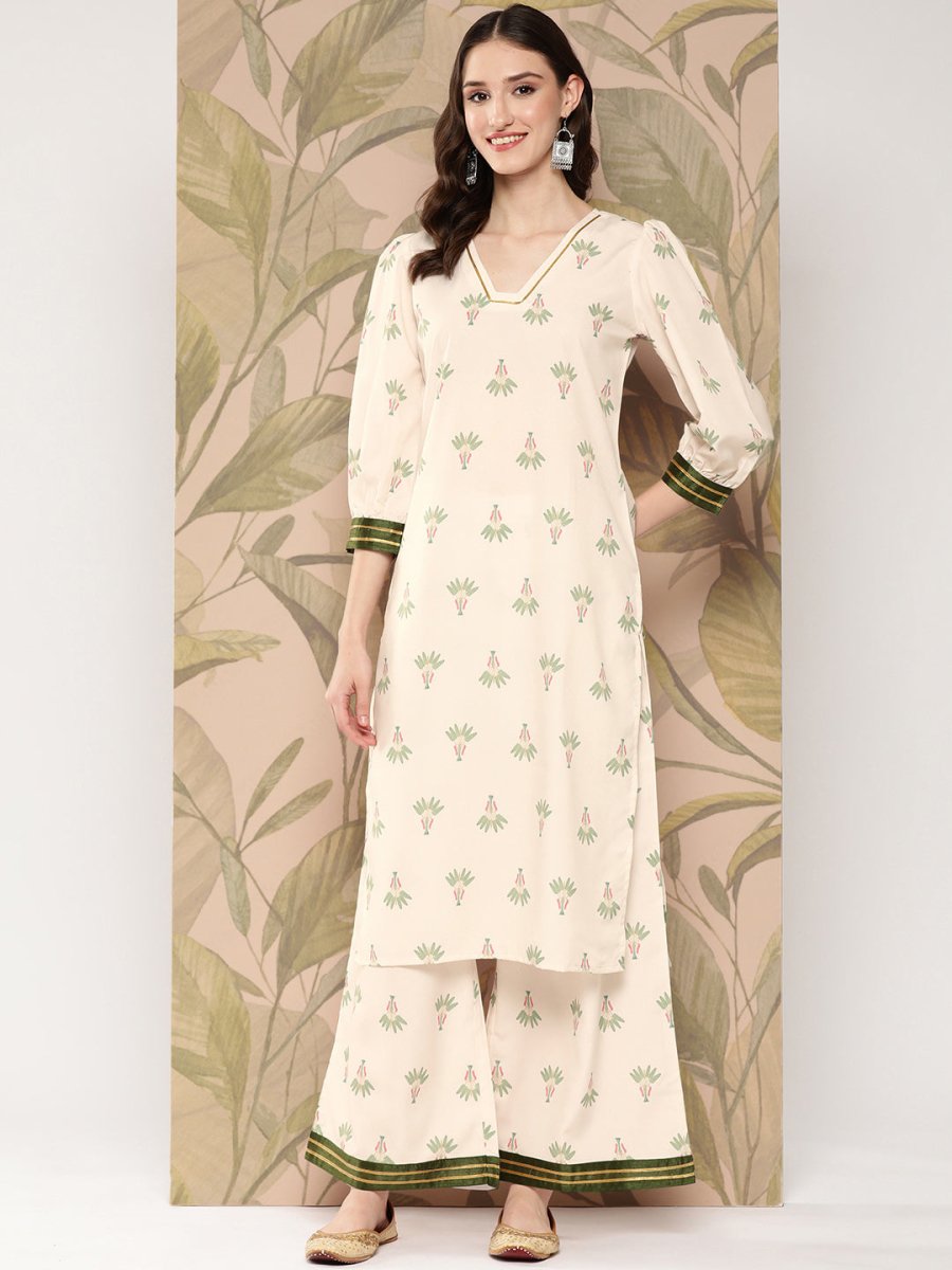 Ahalyaa Women Floral Printed Regular Gotta Patti Kurta with Palazzos | Grocsy