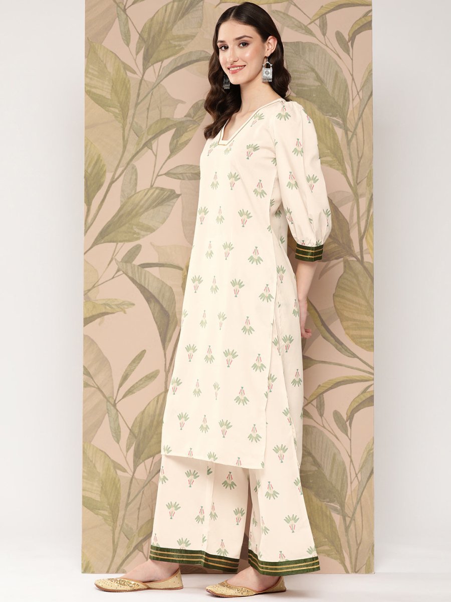 Ahalyaa Women Floral Printed Regular Gotta Patti Kurta with Palazzos | Grocsy