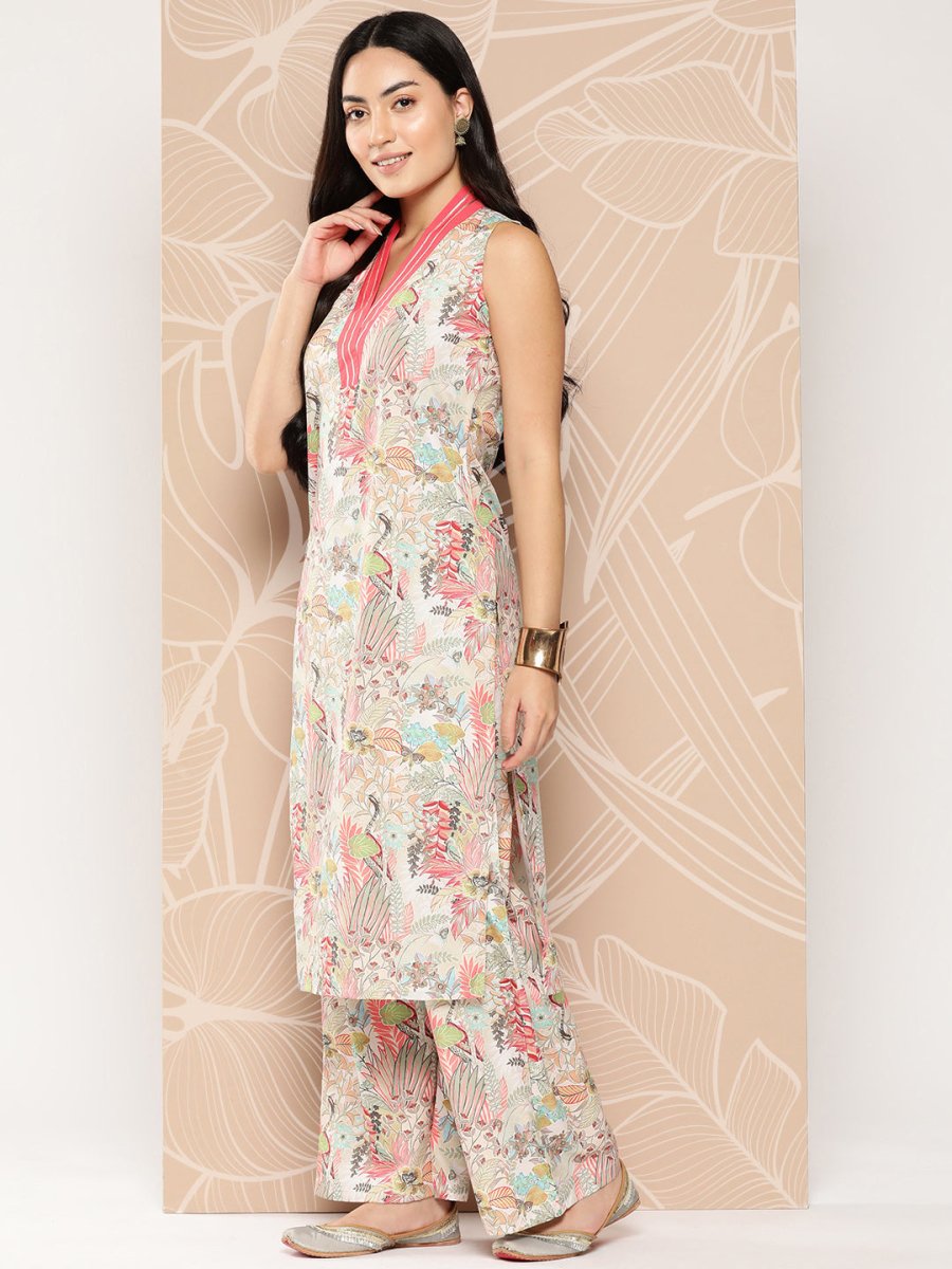 Ahalyaa Floral Printed Regular Gotta Patti Kurta with Palazzos | Grocsy