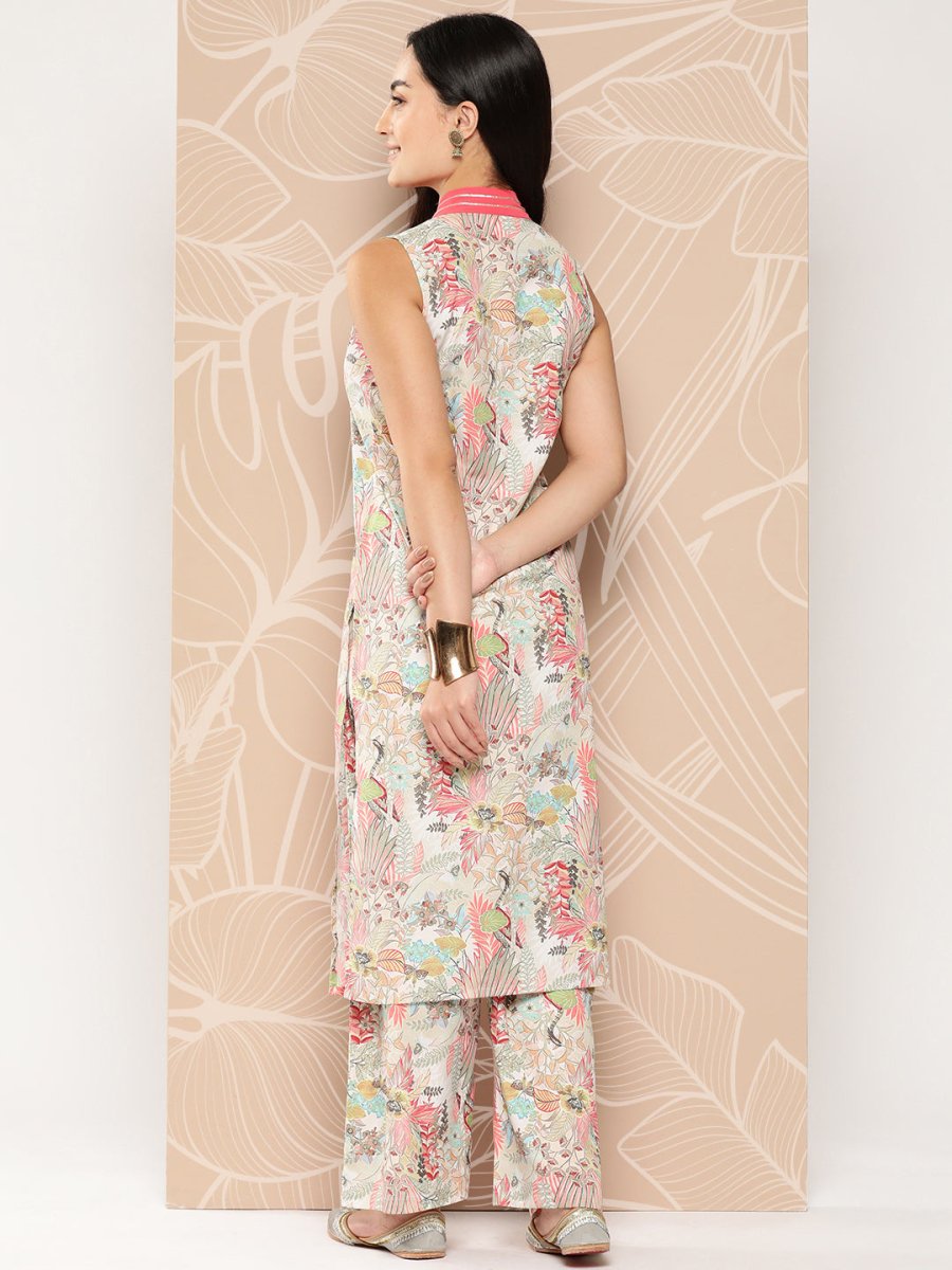 Ahalyaa Floral Printed Regular Gotta Patti Kurta with Palazzos | Grocsy