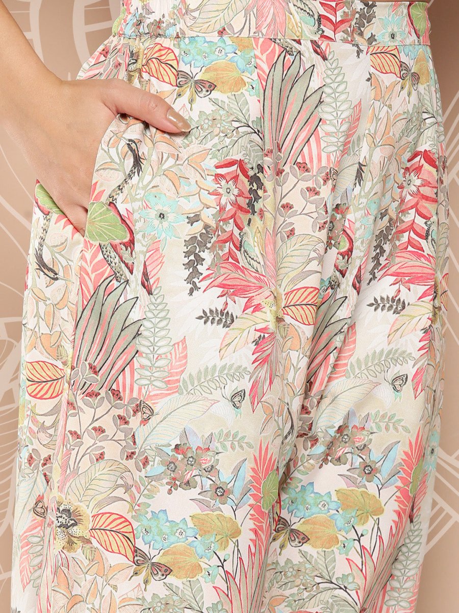 Ahalyaa Floral Printed Regular Gotta Patti Kurta with Palazzos | Grocsy