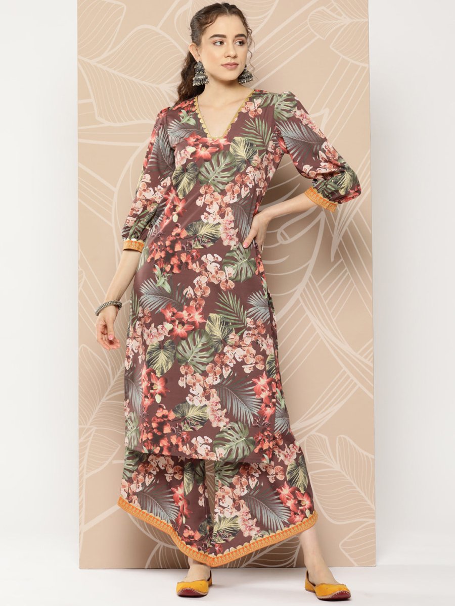 Ahalyaa Women Printed Kurta with Palazzos | Grocsy