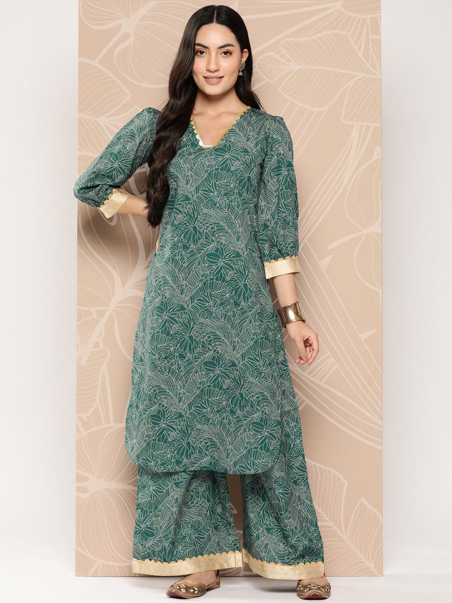 Ahalyaa Floral Printed Regular Gotta Patti Kurta with Palazzos | Grocsy