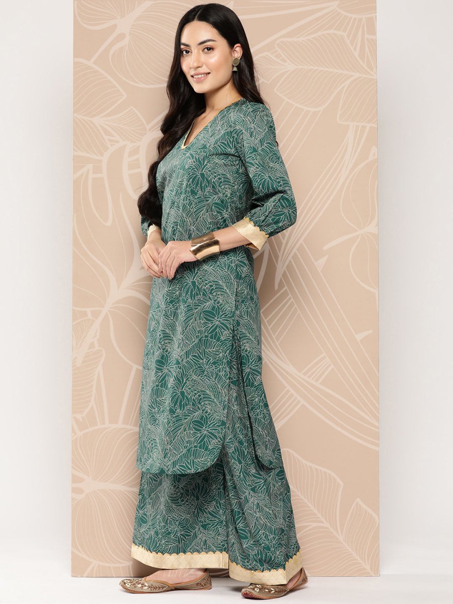 Ahalyaa Floral Printed Regular Gotta Patti Kurta with Palazzos | Grocsy