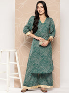 Ahalyaa Floral Printed Regular Gotta Patti Kurta with Palazzos | Grocsy