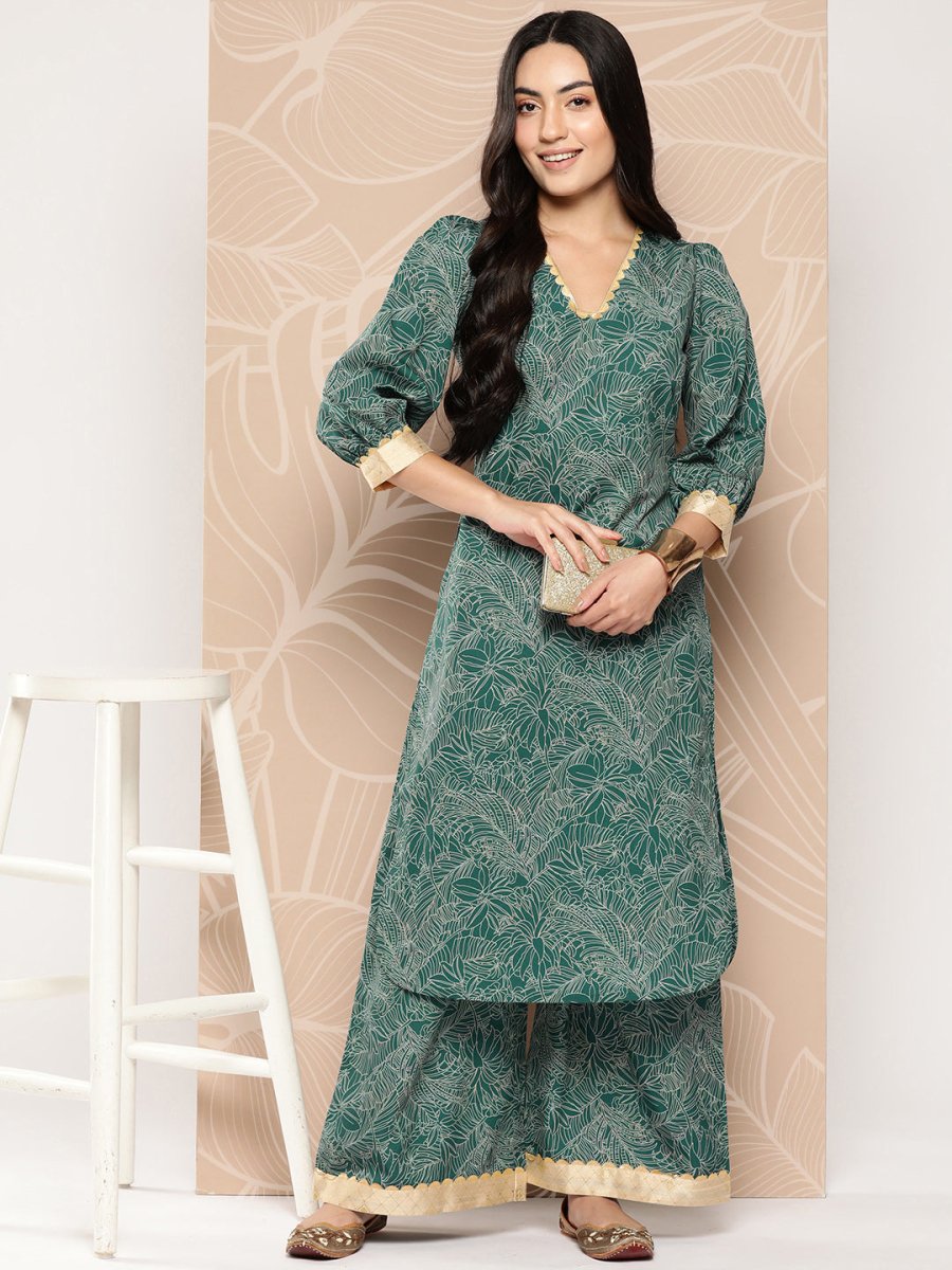 Ahalyaa Floral Printed Regular Gotta Patti Kurta with Palazzos | Grocsy