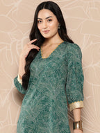 Ahalyaa Floral Printed Regular Gotta Patti Kurta with Palazzos | Grocsy