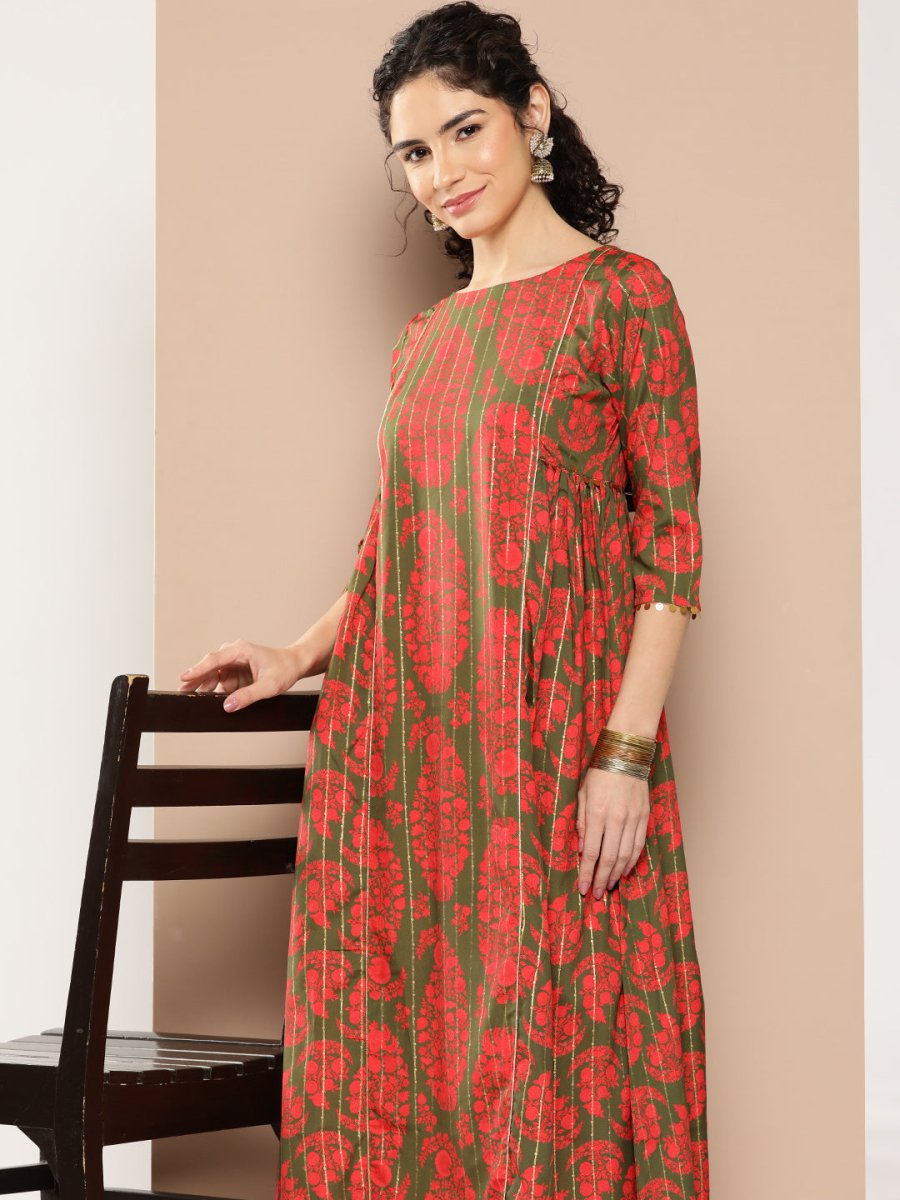 Ahalyaa Women Floral Printed Panelled Sequinned Kurta with Palazzos | Grocsy