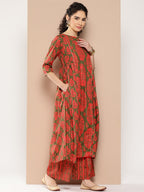 Ahalyaa Women Floral Printed Panelled Sequinned Kurta with Palazzos | Grocsy