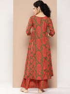 Ahalyaa Women Floral Printed Panelled Sequinned Kurta with Palazzos | Grocsy