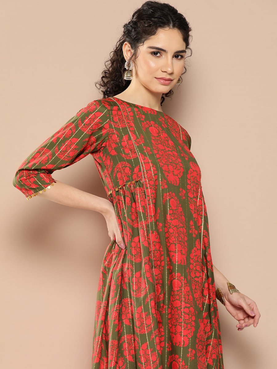 Ahalyaa Women Floral Printed Panelled Sequinned Kurta with Palazzos | Grocsy