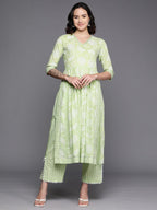 Ahalyaa Floral Printed High Slit Gotta Patti Pure Cotton Kurta With Trousers | Grocsy