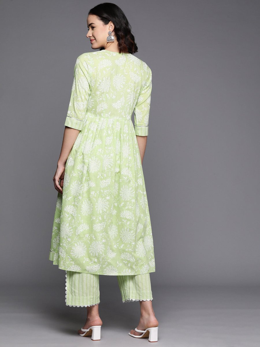 Ahalyaa Floral Printed High Slit Gotta Patti Pure Cotton Kurta With Trousers | Grocsy
