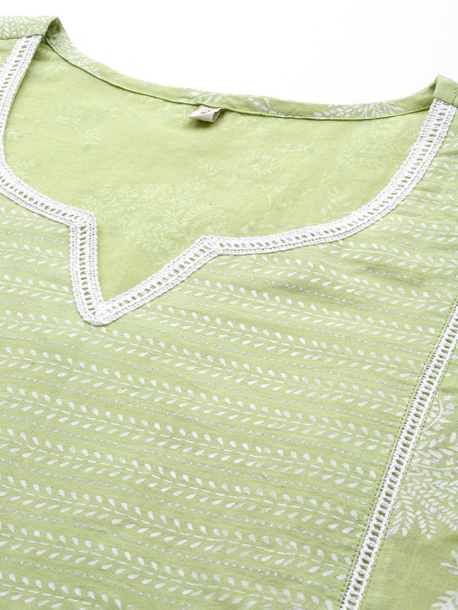 Ahalyaa Floral Printed Panelled Sweetheart Neck Pure Cotton Kurta With Palazzos | Grocsy