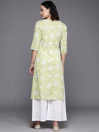Ahalyaa Floral Printed Panelled Sweetheart Neck Pure Cotton Kurta With Palazzos | Grocsy