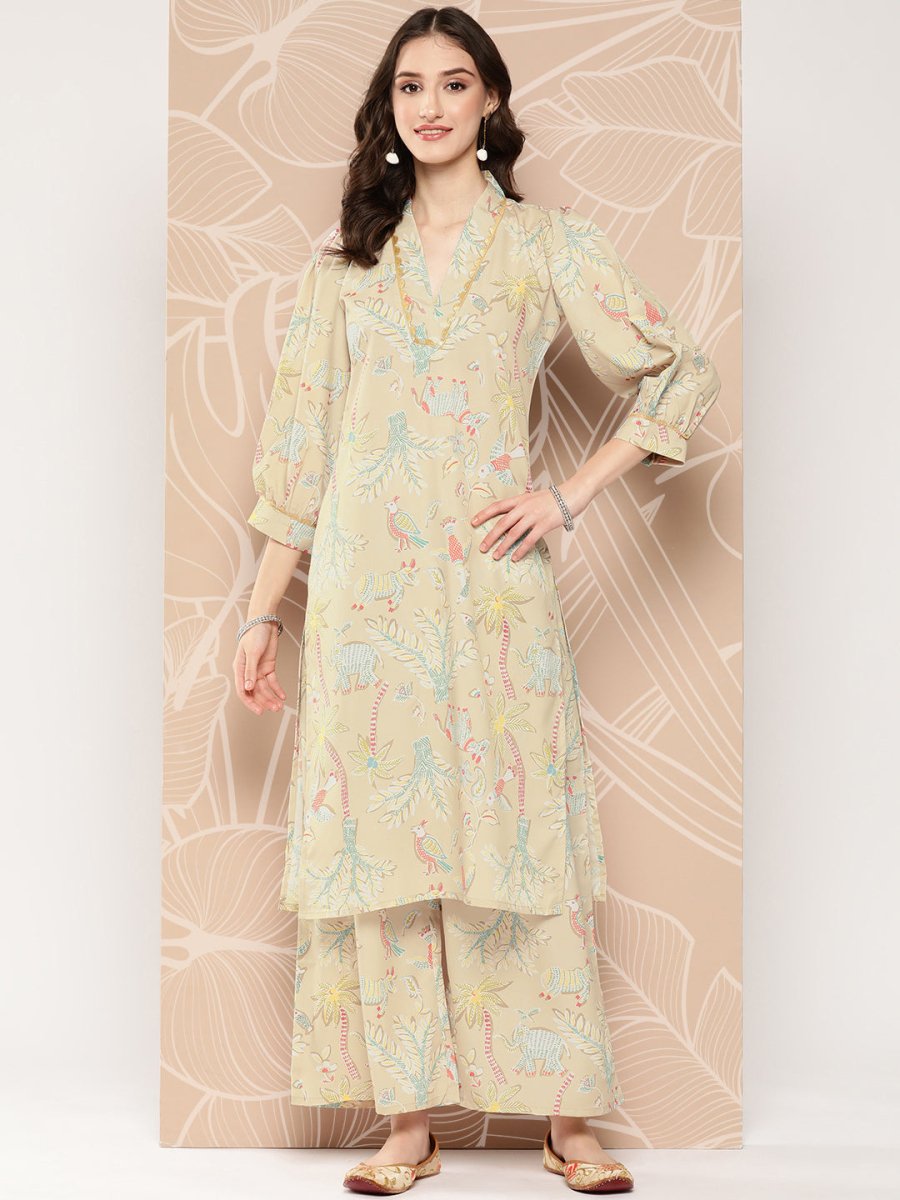 Ahalyaa Floral Printed Regular Kurta with Palazzos | Grocsy