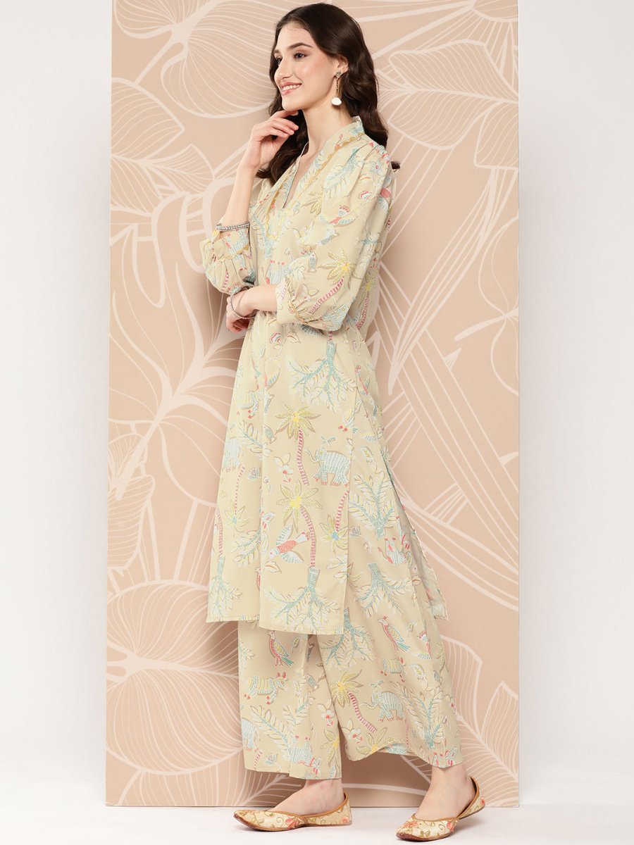 Ahalyaa Floral Printed Regular Kurta with Palazzos | Grocsy