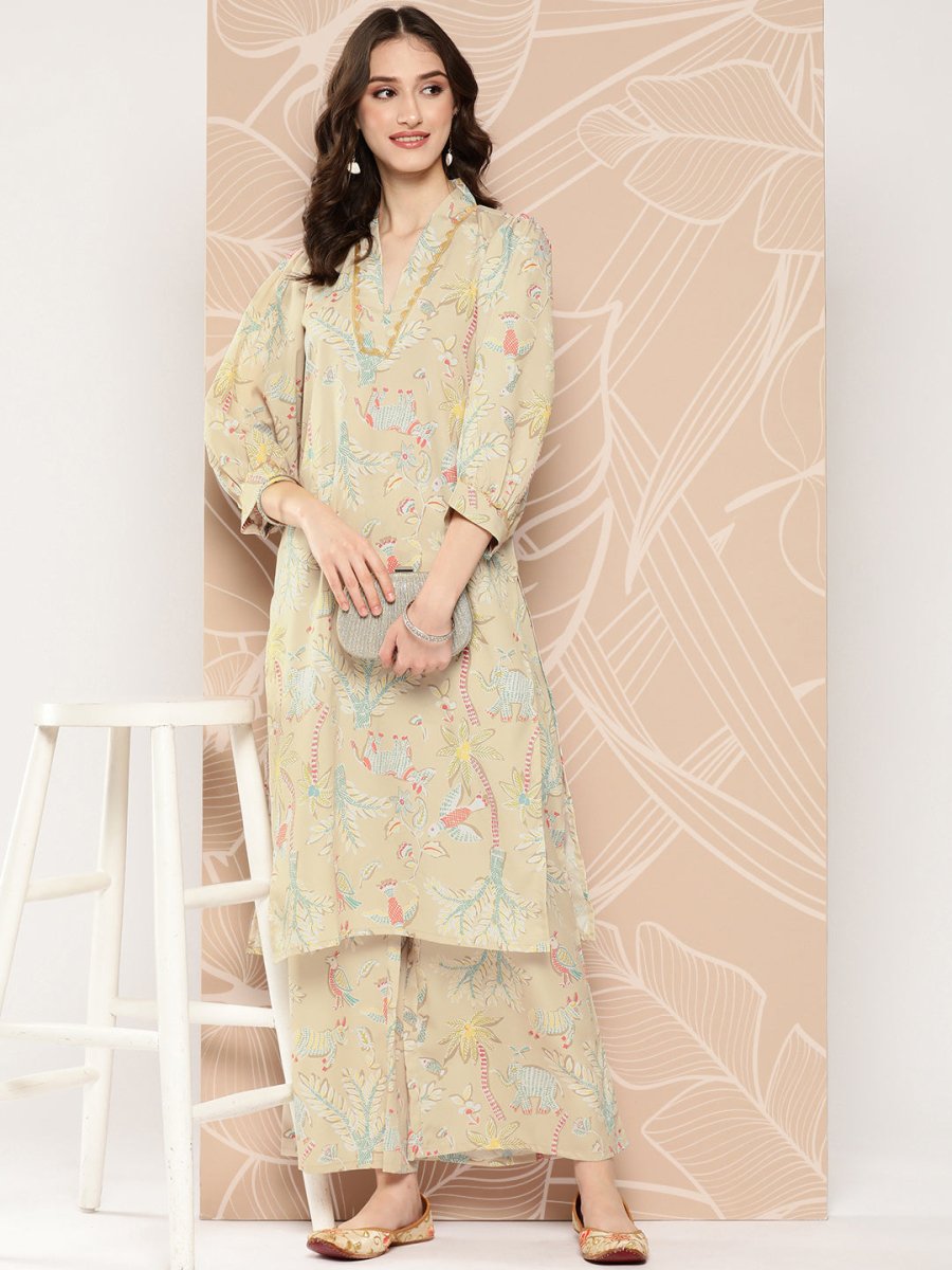 Ahalyaa Floral Printed Regular Kurta with Palazzos | Grocsy