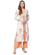 Ahalyaa White & Peach Floral Jacket Style Kurta With Plazzo | Grocsy