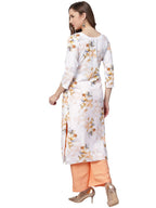 Ahalyaa White & Peach Floral Jacket Style Kurta With Plazzo | Grocsy